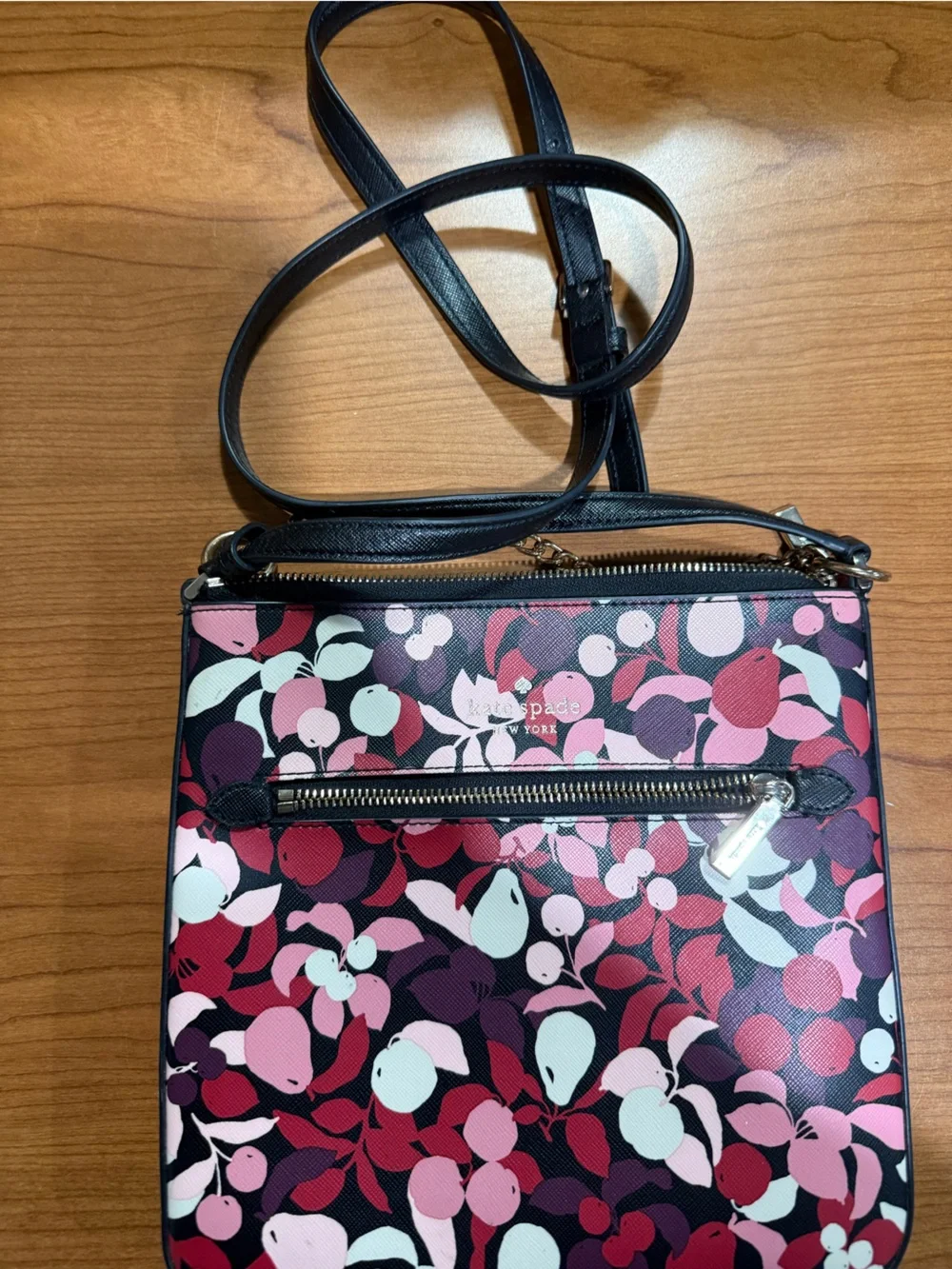 kate spade Pink Multi Floral Crossbody with Black Strap